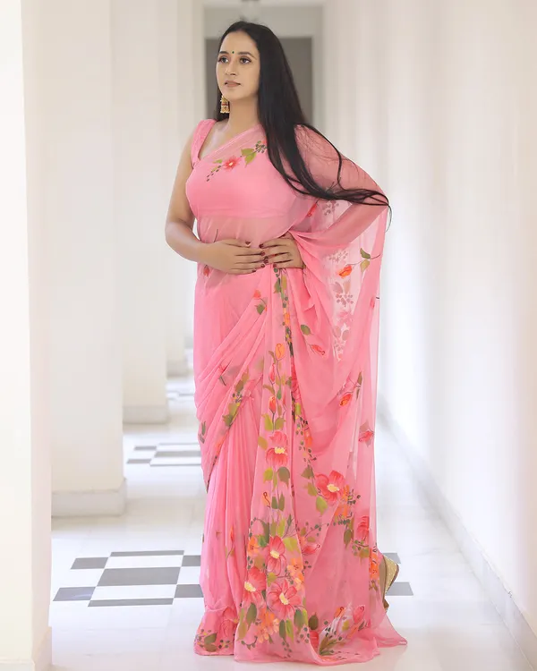 Coral_Floral_H_Painted_Chiffon_Saree_For_Women